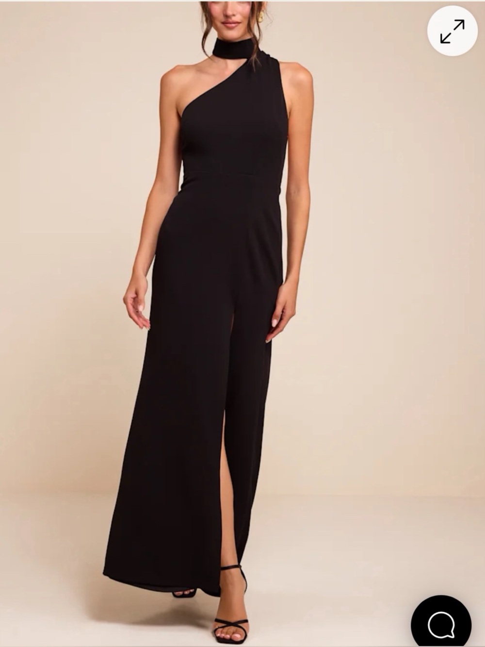Lulus Black One Shoulder Mock Neck Open Back Slit Maxi Dress Small